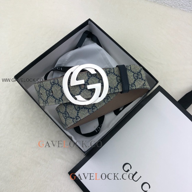 Gucci Leather Belt Classic PVC Monogram Steel GG Buckle